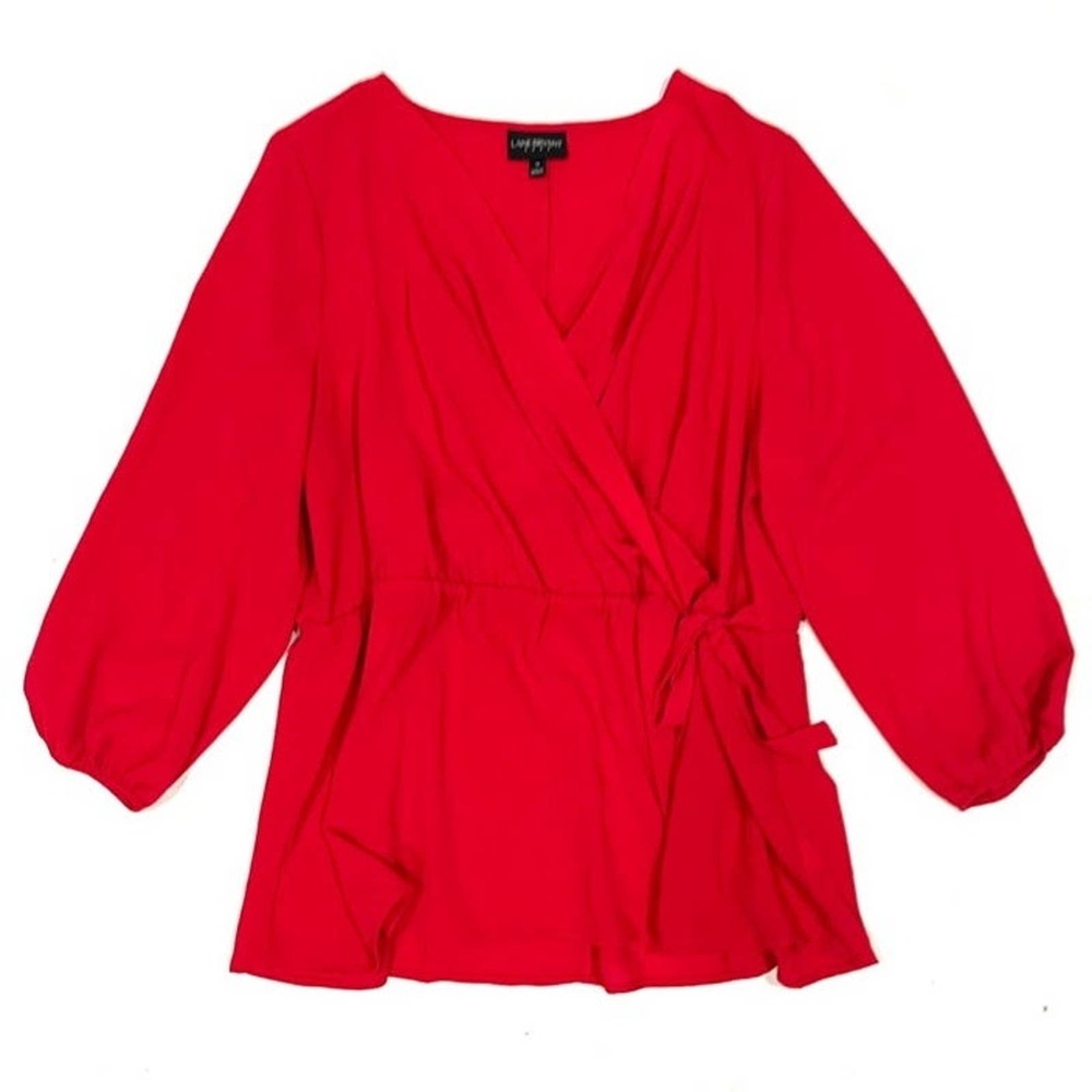 Lane Bryant Red Balloon Sleeve Wrap Blouse